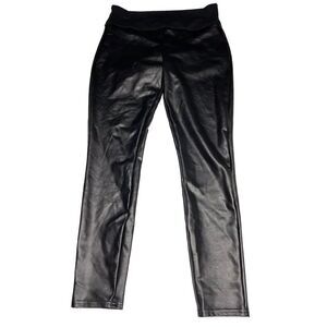 Asset Spanx Pants Women 1X Black All Over Faux Leather Pull On Ankle‎ Minimalist